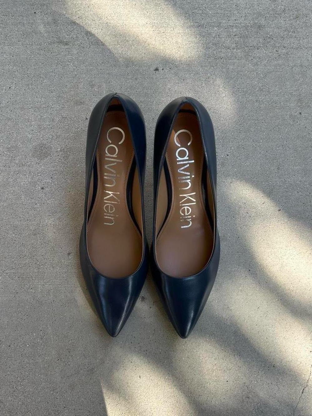 Calvin Klein Navy Pointed-Toe Leather Pumps